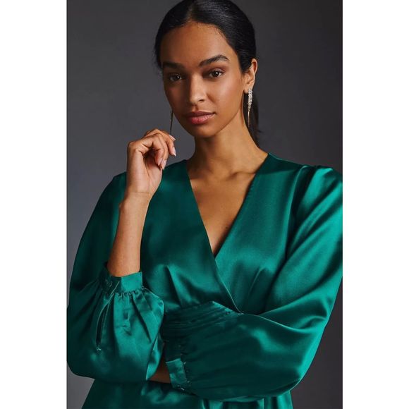 New Anthropologie Nikasha Embroidered Satin Dress Size Small - Picture 3 of 9